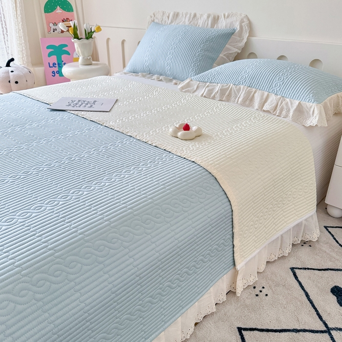 91家纺网 家纺一手货源 找家纺 岚吉家纺 2025新款莫代尔印花床盖 海风蓝