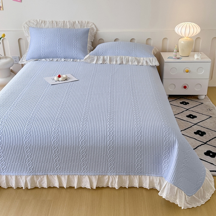 91家纺网 家纺一手货源 找家纺 岚吉家纺 2025新款莫代尔印花床盖 天青色