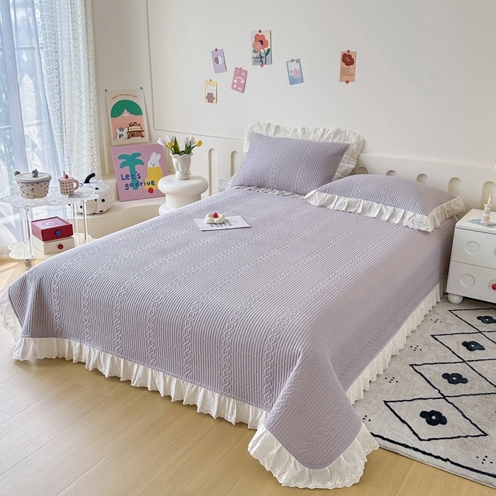 91家纺网 家纺一手货源 找家纺 岚吉家纺 2025新款莫代尔印花床盖 珍珠灰