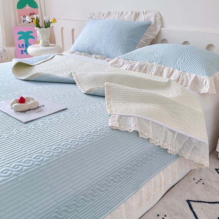 91家纺网 家纺一手货源 找家纺 岚吉家纺 2025新款莫代尔印花床盖 海风蓝