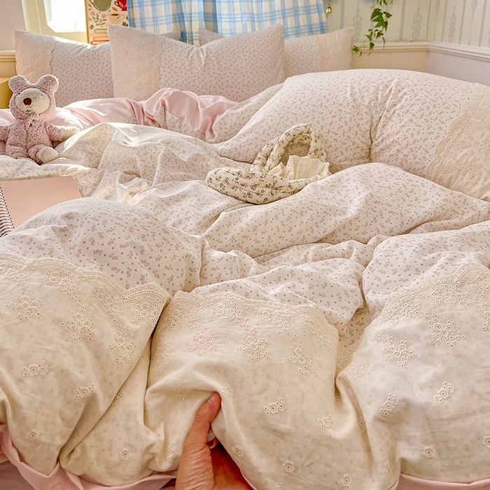 91家纺网 家纺一手货源 找家纺 港岛妹妹 2025新款韩式蕾丝花边软绵绵四件套 清茉