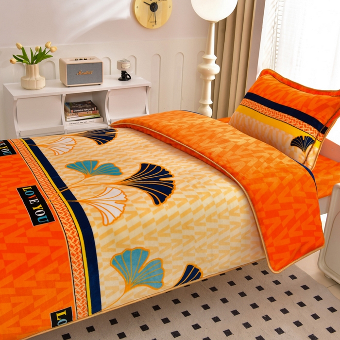 91家纺网 家纺一手货源 找家纺 芯诗曼家纺 2025新款金貂绒牛奶绒印花三件套 三生有杏