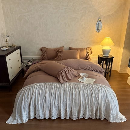 吾欢心 2025新款韩版纯棉花边款加厚原棉四件套维纳斯（高端定制） 维纳斯暖棕