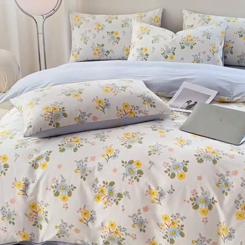 91家纺网 家纺一手货源 找家纺 宇彬家纺 2025直播新款13372全棉纯棉印花单双人被套喷气小清新简约热款学生被罩 冷露金桂新花型上新