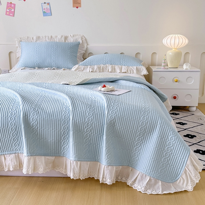 91家纺网 家纺一手货源 找家纺 岚吉家纺 2025新款莫代尔印花床盖 海风蓝