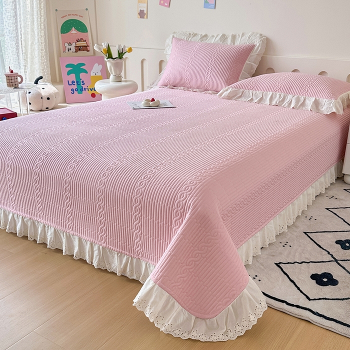 91家纺网 家纺一手货源 找家纺 岚吉家纺 2025新款莫代尔印花床盖 白桃粉