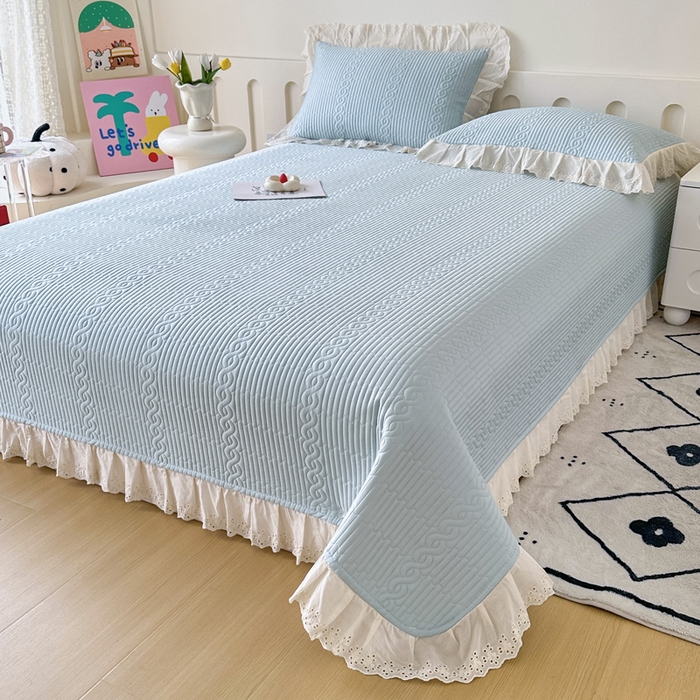 91家纺网 家纺一手货源 找家纺 岚吉家纺 2025新款莫代尔印花床盖 海风蓝