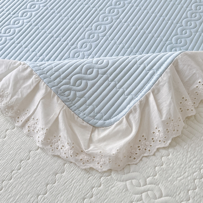 91家纺网 家纺一手货源 找家纺 岚吉家纺 2025新款莫代尔印花床盖 海风蓝