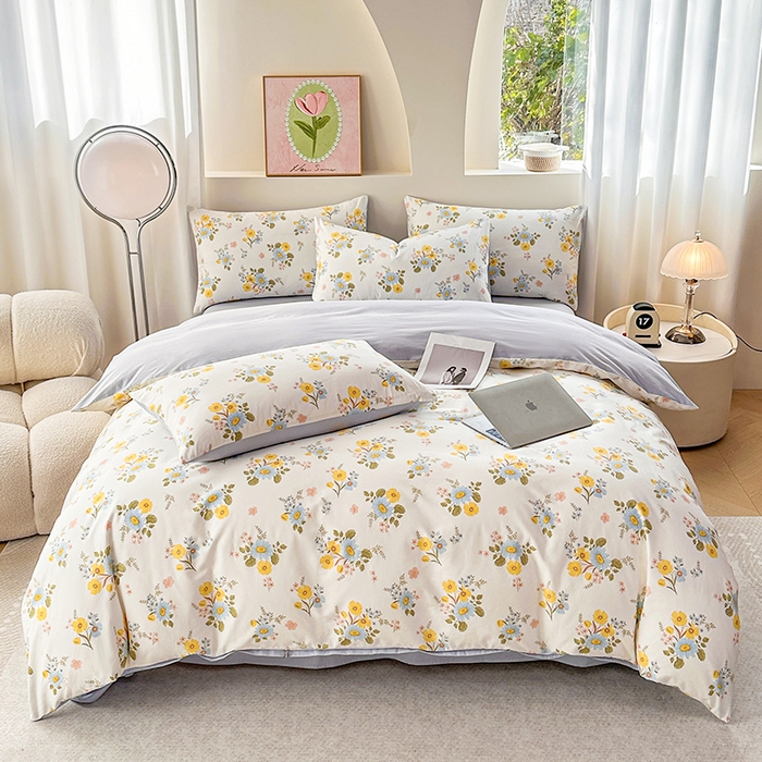 91家纺网 家纺一手货源 找家纺 宇彬家纺 2025直播新款13372全棉纯棉印花单双人被套喷气小清新简约热款学生被罩 冷露金桂新花型上新