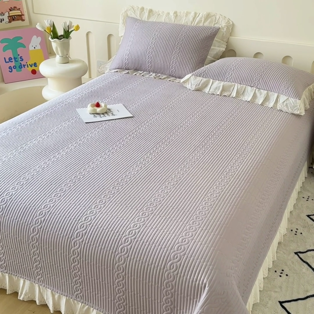 91家纺网 家纺一手货源 找家纺 岚吉家纺 2025新款莫代尔印花床盖 珍珠灰