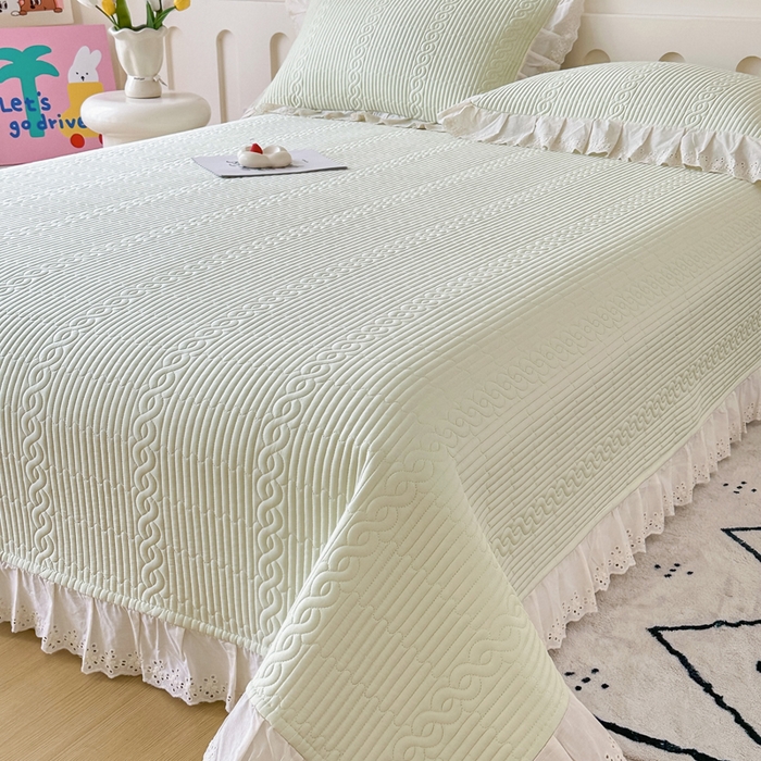 91家纺网 家纺一手货源 找家纺 岚吉家纺 2025新款莫代尔印花床盖 奶油绿