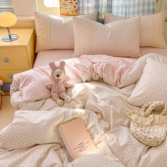 91家纺网 家纺一手货源 找家纺 港岛妹妹 2025新款韩式蕾丝花边软绵绵四件套 清茉