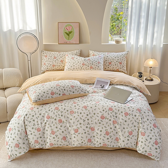 91家纺网 家纺一手货源 找家纺 宇彬家纺 2025直播新款13372全棉纯棉印花单双人被套喷气小清新简约热款学生被罩 花涧澈新花型上新