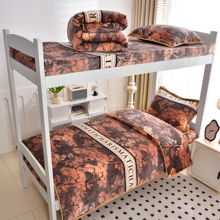 芯诗曼家纺 2025新款金貂绒牛奶绒印花三件套 黄金叶