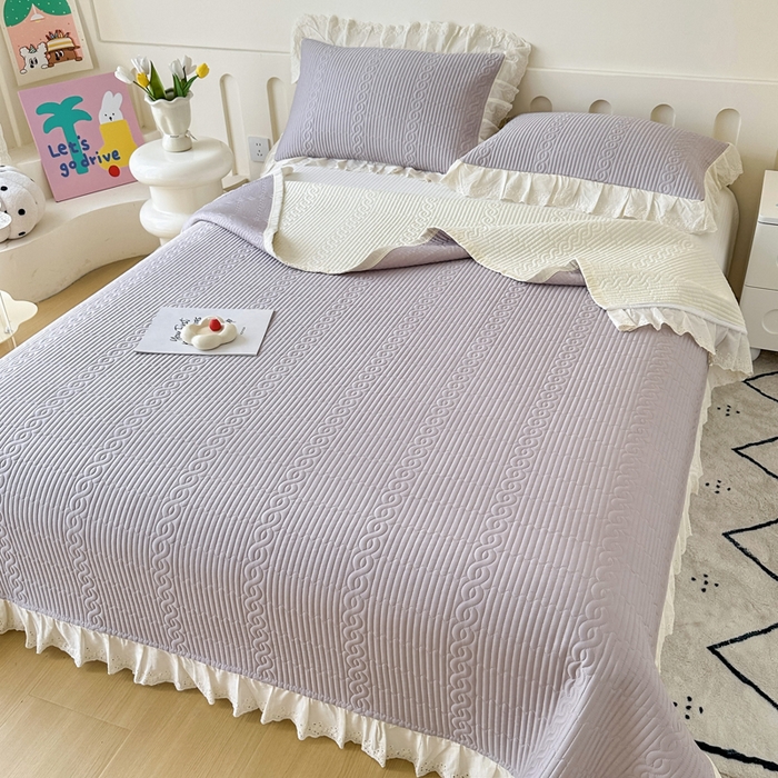 91家纺网 家纺一手货源 找家纺 岚吉家纺 2025新款莫代尔印花床盖 珍珠灰