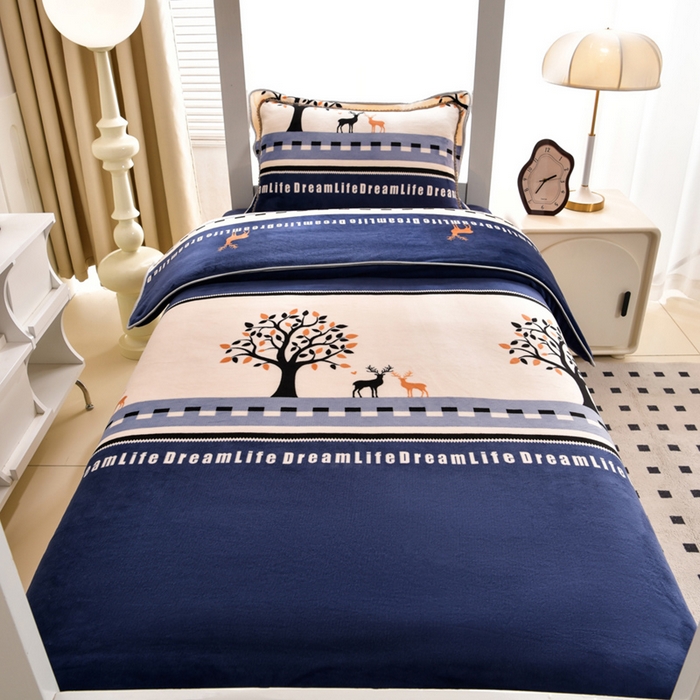 91家纺网 家纺一手货源 找家纺 芯诗曼家纺 2025新款金貂绒牛奶绒印花三件套 发财鹿