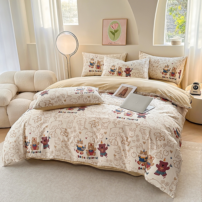 91家纺网 家纺一手货源 找家纺 宇彬家纺 2025直播新款13372全棉纯棉印花单双人被套喷气小清新简约热款学生被罩 小童趣新花型上新