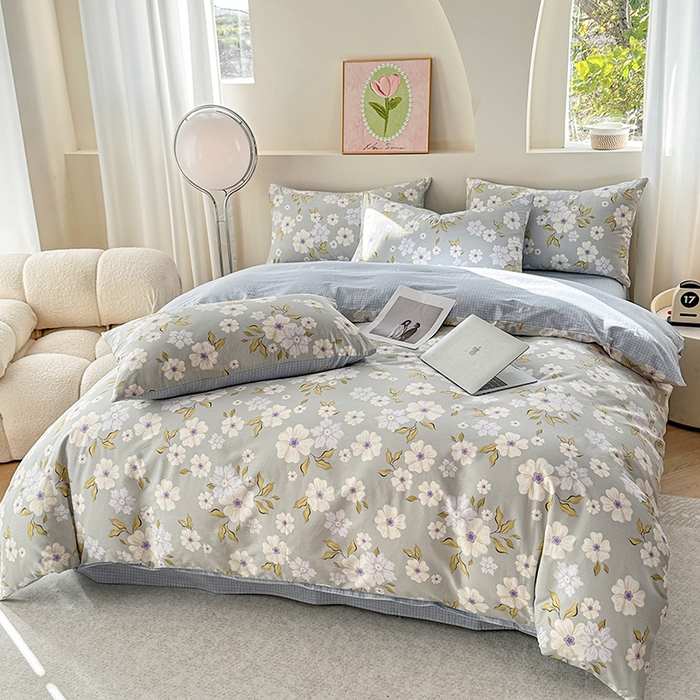 91家纺网 家纺一手货源 找家纺 宇彬家纺 2025直播新款13372全棉纯棉印花单双人被套喷气小清新简约热款学生被罩 云深白茶新花型上新