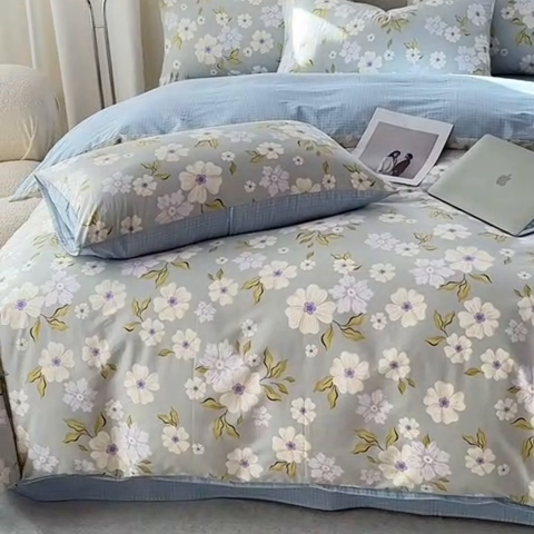 91家纺网 家纺一手货源 找家纺 宇彬家纺 2025直播新款13372全棉纯棉印花单双人被套喷气小清新简约热款学生被罩 云深白茶新花型上新