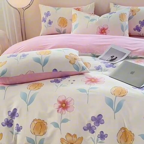 91家纺网 家纺一手货源 找家纺 宇彬家纺 2025直播新款13372全棉纯棉印花单双人被套喷气小清新简约热款学生被罩 花恬梦新花型上新