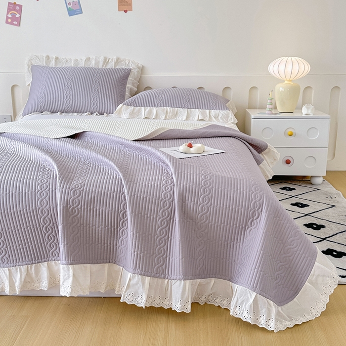 91家纺网 家纺一手货源 找家纺 岚吉家纺 2025新款莫代尔印花床盖 珍珠灰