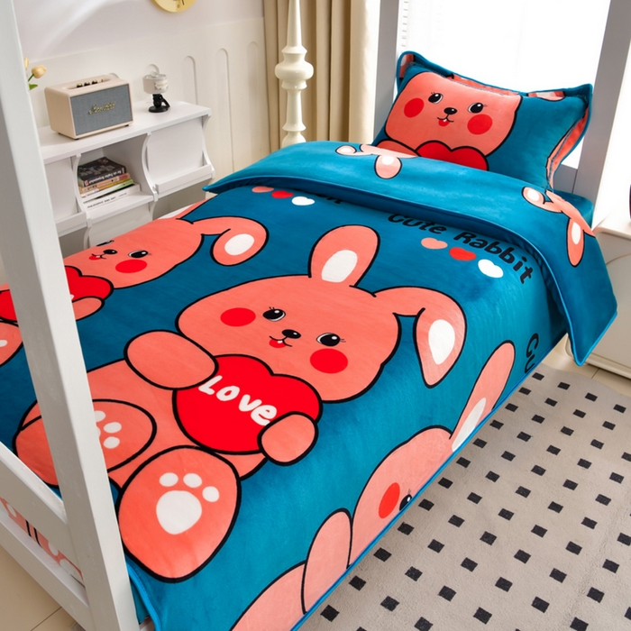 91家纺网 家纺一手货源 找家纺 芯诗曼家纺 2025新款金貂绒牛奶绒印花三件套 可爱兔