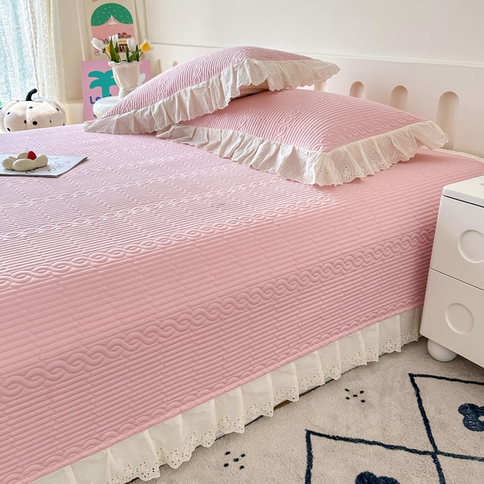 91家纺网 家纺一手货源 找家纺 岚吉家纺 2025新款莫代尔印花床盖 白桃粉