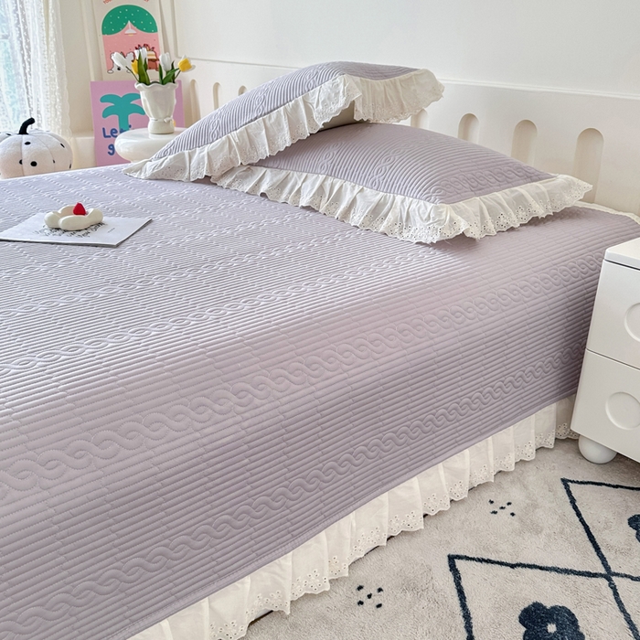 91家纺网 家纺一手货源 找家纺 岚吉家纺 2025新款莫代尔印花床盖 珍珠灰