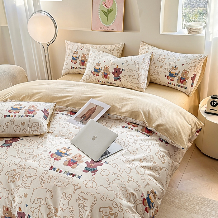 91家纺网 家纺一手货源 找家纺 宇彬家纺 2025直播新款13372全棉纯棉印花单双人被套喷气小清新简约热款学生被罩 小童趣新花型上新