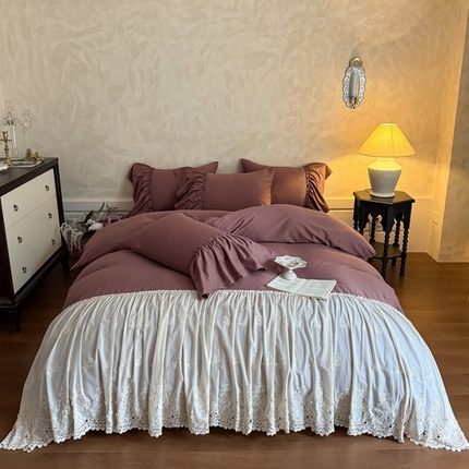 吾欢心 2025新款韩版纯棉花边款加厚原棉四件套维纳斯（高端定制） 维纳斯复古红