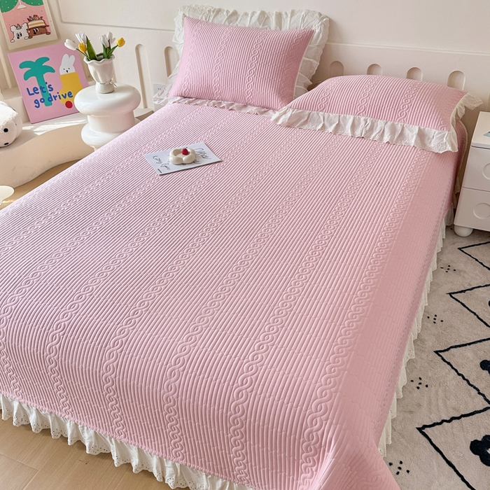 91家纺网 家纺一手货源 找家纺 岚吉家纺 2025新款莫代尔印花床盖 白桃粉