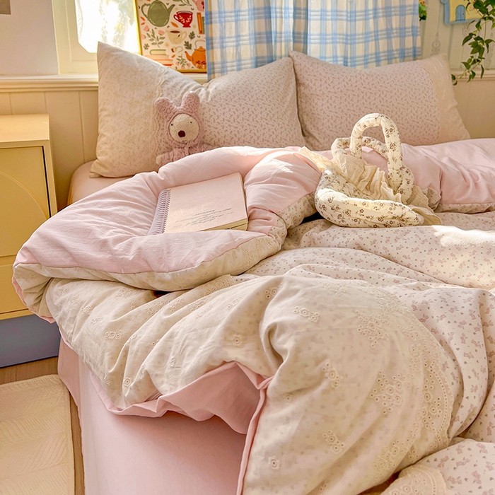 91家纺网 家纺一手货源 找家纺 港岛妹妹 2025新款韩式蕾丝花边软绵绵四件套 清茉