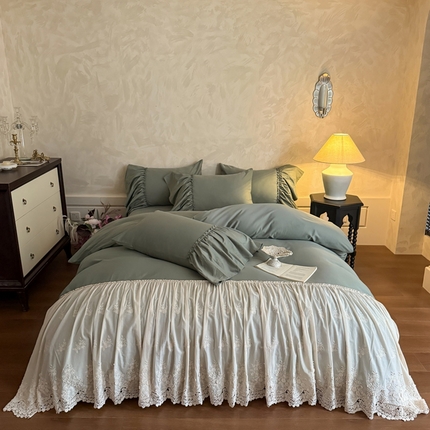 吾欢心 2025新款韩版纯棉花边款加厚原棉四件套维纳斯（高端定制） 维纳斯复古绿