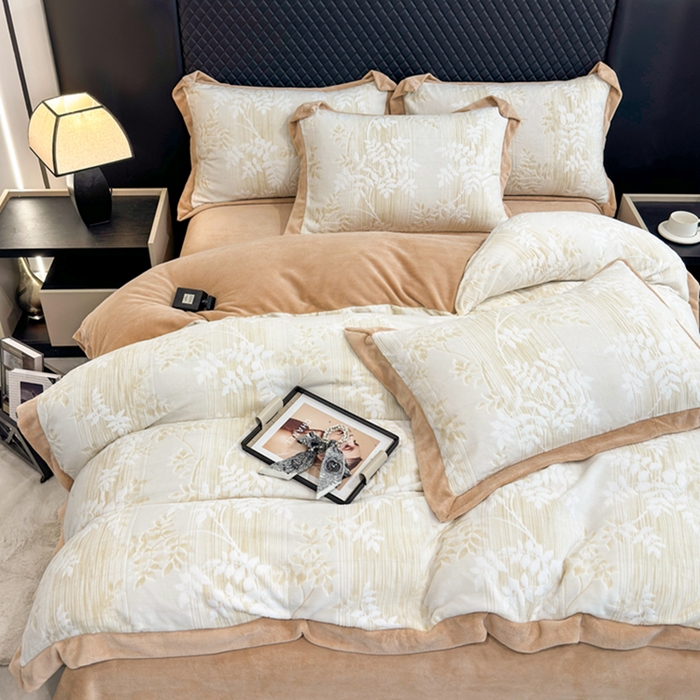 91家纺网 家纺一手货源 找家纺 梦精灵家纺 2025新款高克重加厚雕花牛奶绒四件套 瑞竹