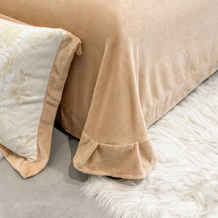 91家纺网 家纺一手货源 找家纺 梦精灵家纺 2025新款高克重加厚雕花牛奶绒四件套 瑞竹