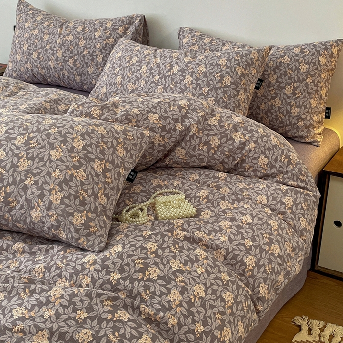 91家纺网 家纺一手货源 找家纺 一比一家纺 2025秋冬新款高克重棉麻原麻复古诧季风原麻四件套-简单款 复暮