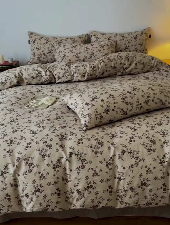 91家纺网 家纺一手货源 找家纺 一比一家纺 2025秋冬新款高克重棉麻原麻复古诧季风原麻四件套-简单款 茶里