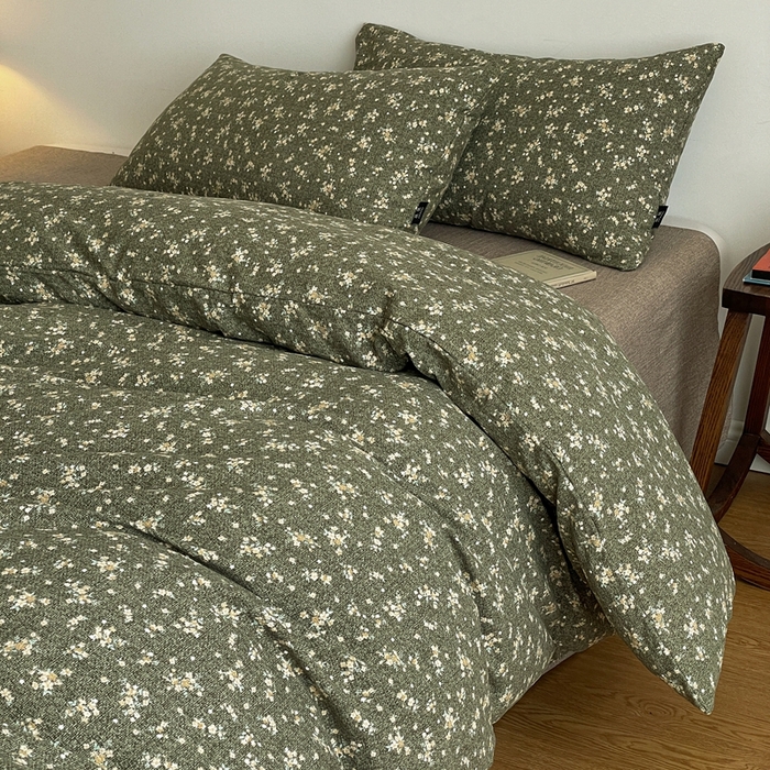 91家纺网 家纺一手货源 找家纺 一比一家纺 2026秋冬新款高克重棉麻原麻复古诧季风原麻四件套-简单款 茉莉-亚绿