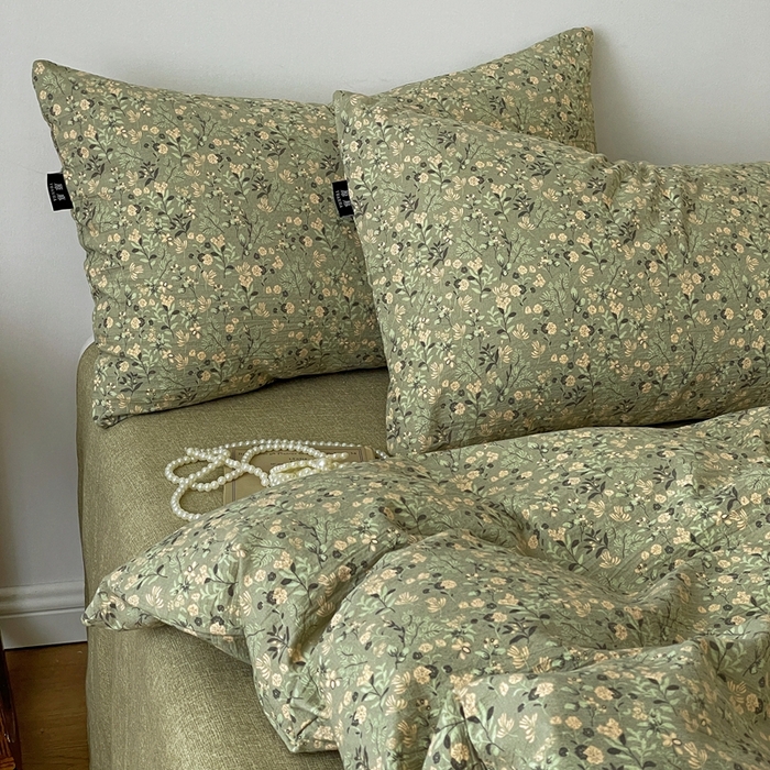 91家纺网 家纺一手货源 找家纺 一比一家纺 2026秋冬新款高克重棉麻原麻复古诧季风原麻四件套-简单款 绿意