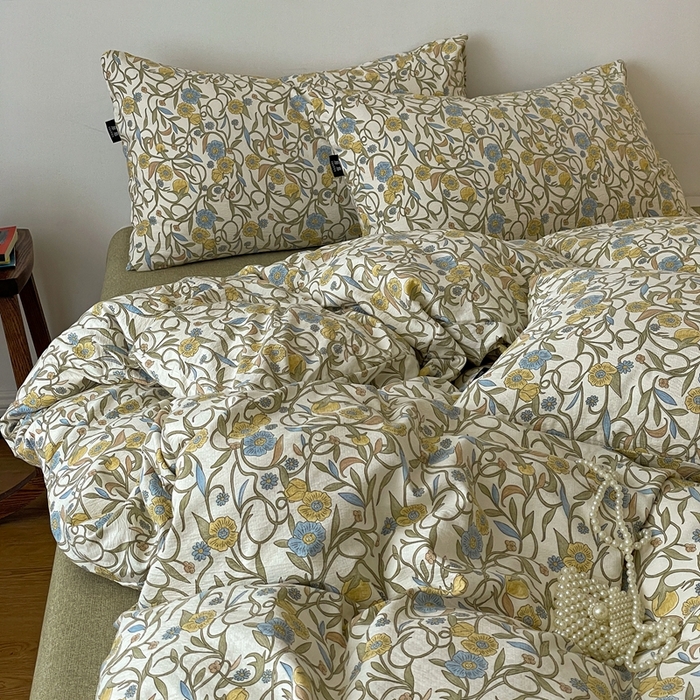 91家纺网 家纺一手货源 找家纺 一比一家纺 2026秋冬新款高克重棉麻原麻复古诧季风原麻四件套-简单款 秘境绿