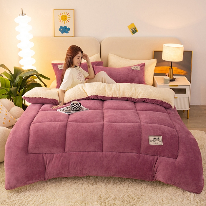 91家纺网 家纺一手货源 找家纺 畅销被业 2025新款纯色加厚保暖雪花绒冬被春秋被被子被芯（跨境） 豆沙