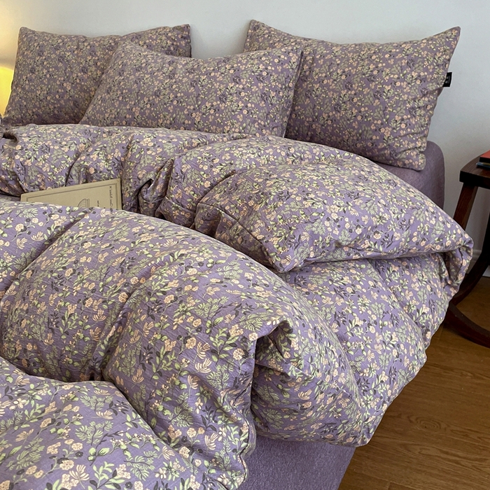 91家纺网 家纺一手货源 找家纺 一比一家纺 2025秋冬新款高克重棉麻原麻复古诧季风原麻四件套-简单款 洛檀紫