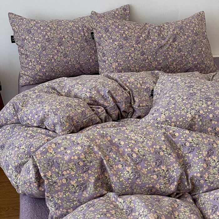 91家纺网 家纺一手货源 找家纺 一比一家纺 2025秋冬新款高克重棉麻原麻复古诧季风原麻四件套-简单款 洛檀紫