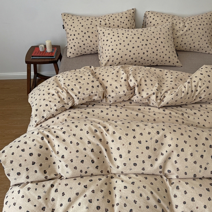 91家纺网 家纺一手货源 找家纺 一比一家纺 2025秋冬新款高克重棉麻原麻复古诧季风原麻四件套-简单款 复古豹