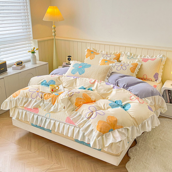 91家纺网 家纺一手货源 找家纺 伊人坊2025新款A类唯美纯棉印花夹棉床笠 纯棉+花花世界