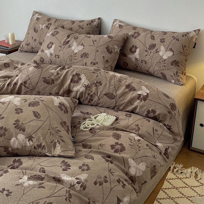 91家纺网 家纺一手货源 找家纺 一比一家纺 2025秋冬新款高克重棉麻原麻复古诧季风原麻四件套-简单款 晓梦