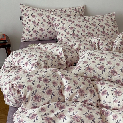 91家纺网 家纺一手货源 找家纺 （总）一比一家纺 2025秋冬新款高克重棉麻原麻复古诧季风原麻四件套-简单款