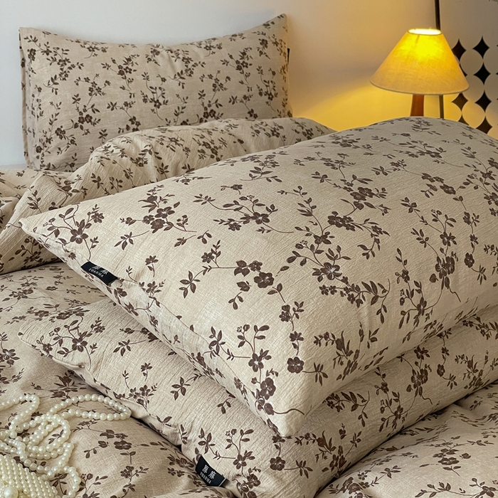 91家纺网 家纺一手货源 找家纺 一比一家纺 2025秋冬新款高克重棉麻原麻复古诧季风原麻四件套-简单款 茶里