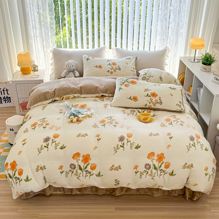 91家纺网 家纺一手货源 找家纺 鸿羽樱（鸿羽樱）家纺 2025新款直播热款小清新牛奶绒四件套 乐园