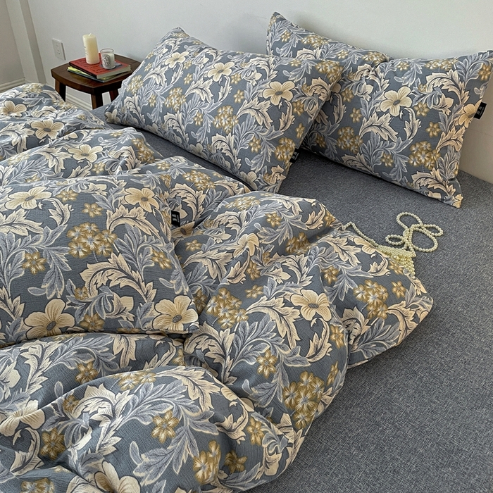 91家纺网 家纺一手货源 找家纺 一比一家纺 2026秋冬新款高克重棉麻原麻复古诧季风原麻四件套-简单款 兰兮